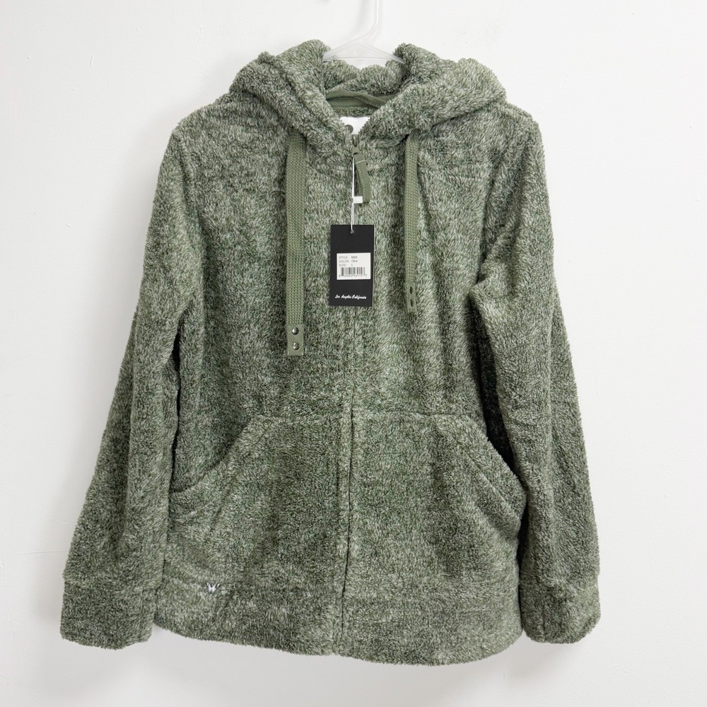 White Mark Jacket Womens Large Green Plush Sherpa Fleece Full-Zip Hooded NWT NEW